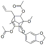 3,8-Bis(acetyloxy)-7-[(1,3-benzodioxol-5-yl)methyl]-1-methoxy-6-methyl-5-(2-propenyl)bicyclo[3.2.1]oct-3-en-2-one 结构式