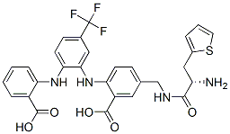 Benzoic  acid,  5-[[[(2S)-2-amino-1-oxo-3-(2-thienyl)propyl]amino]methyl]-2-[[2-[(2-carboxyphenyl)amino]-5-(trifluoromethyl)phenyl]amino]- 结构式