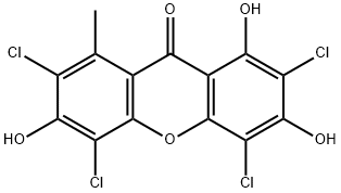 2,4,5,7-Tetrachloro-1,3,6-trihydroxy-8-methyl-9H-xanthen-9-one 结构式