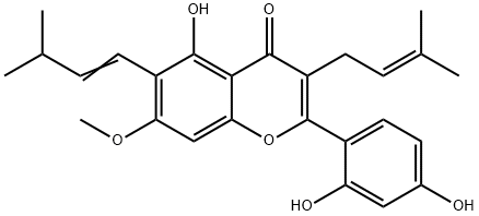 2',4',5-三羟基-7-甲氧基-6-(3-甲基-1-丁烯基)-3-(3-甲基-2-丁烯基)黄酮 结构式