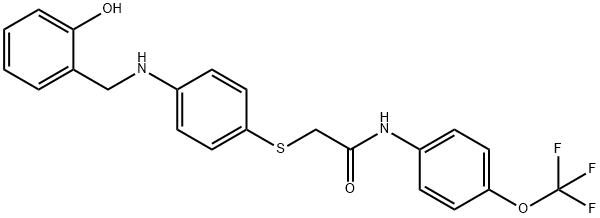 2-((4-((2-羟基苄基)氨基)苯基)硫代)-N-(4-(三氟甲氧基)苯基)乙酰胺 结构式