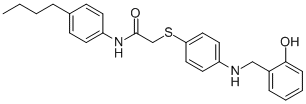 N-(4-BUTYLPHENYL)-2-((4-[(2-HYDROXYBENZYL)AMINO]PHENYL)SULFANYL)ACETAMIDE 结构式