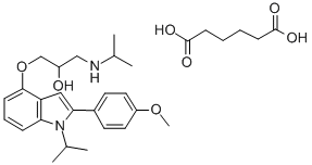 2-Propanol, 1-((2-(4-methoxyphenyl)-1-isopropyl-1H-indol-4-yl)oxy)-3-i sopropylamino-, hexanedioate (1:1) (salt) 结构式