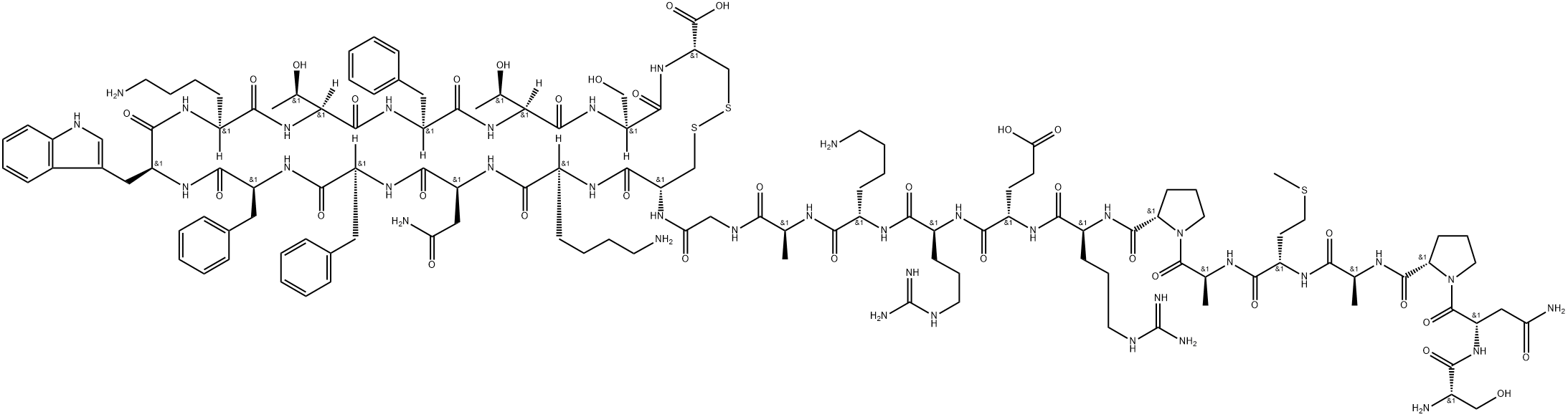 SER-ASN-PRO-ALA-MET-ALA-PRO-ARG-GLU-ARG-LYS-ALA-GLY- CYS-LYS-ASN-PHE-PHE-TRP-LYS-THR-PHE-THR-SER-CYS(DISULFIDE BRIDGE: CYS14-CYS25) 结构式