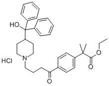 4-{4-[4-(羟基二苯甲基)-1-哌啶基]-1-氧代丁基}-alpha,alpha-二甲基苯乙酸乙酯盐酸盐 结构式