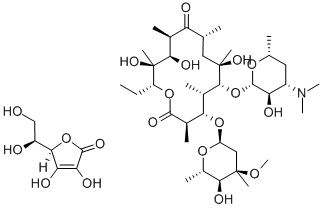 (2R)-2-[(1S)-1,2-dihydroxyethyl]-4,5-dihydroxy-furan-3-one, (3R,4S,5S, 6R,7R,9R,11R,12R,13R,14R)-6-[(2S,3R,4S,6R)-4-dimethylamino-3-hydroxy-6 -methyl-oxan-2-yl]oxy-14-ethyl-7,12,13-trihydroxy-4-[(2S,4R,5S,6S)-5-h ydroxy-4-methoxy-4,6-dimethyl-oxan-2-yl]oxy-3,5,7,9,11,13-hexamethyl-1 -oxacyclotetradecane-2,10-dione 结构式