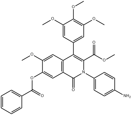 3-Isoquinolinecarboxylic  acid,  2-(4-aminophenyl)-7-(benzoyloxy)-1,2-dihydro-6-methoxy-1-oxo-4-(3,4,5-trimethoxyphenyl)-,  methyl  ester 结构式