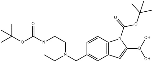 1H-Indole-1-carboxylic acid, 2-borono-5-[[4-[(1,1-dimethylethoxy)carbonyl]-1-piperazinyl]methyl]-, 1-(1,1-dimethylethyl) ester 结构式