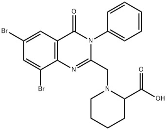 2-Piperidinecarboxylic acid, 1-((6,8-dibromo-3,4-dihydro-4-oxo-3-pheny l-2-quinazolinyl)methyl)- 结构式