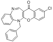 (1)Benzopyrano(2,3-b)(1,5)benzodiazepin-13(6H)-one, 2-chloro-6-(phenyl methyl)- 结构式