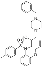 Benzenesulfonamide, N-(2-hydroxy-3-(4-(phenylmethyl)-1-piperazinyl)pro pyl)-4-methyl-N-(2-(2-propentyloxy)phenyl)- 结构式