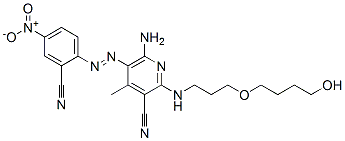 6-氨基-5-(2-氰基-4-硝基苯基偶氮基)-2-[[3-(4-羟基丁氧基)丙基]氨基]-4-甲基-3-吡啶甲腈 结构式
