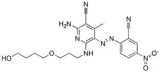 2-氨基-5-(2-氰基-4-硝基苯偶氮基)-6-[[3-(4-羟基丁氧基)丙基]氨基]-4-甲基-3-吡啶甲腈 结构式