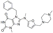 1H-Purine-2,6-dione,  3,7-dihydro-3-methyl-8-[methyl[5-[(4-methyl-1-piperazinyl)methyl]-2-furanyl]amino]-7-(phenylmethyl)- 结构式