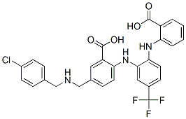 Benzoic  acid,  2-[[2-[(2-carboxyphenyl)amino]-5-(trifluoromethyl)phenyl]amino]-5-[[[(4-chlorophenyl)methyl]amino]methyl]- 结构式