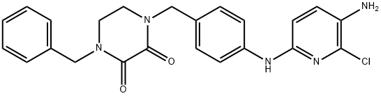 1-(4-(5-amino-6-chloro-2-pyridyl)aminobenzyl)-4-benzyl-2,3-dioxopiperazine 结构式