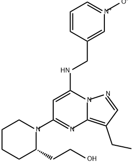 (2S)-1-[3-乙基-7-[[(1-氧代-3-吡啶基)甲基]氨基]吡唑并[1,5-A]嘧啶-5-基]-2-哌啶乙醇 结构式