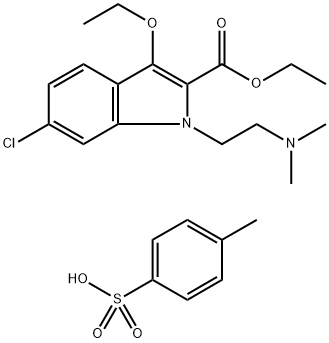 1-(beta-Dimethylaminoaethyl)-2-ethoxycarbonyl-3-ethoxy-6-chlor-indol-t oluol-4-sulfonat 结构式