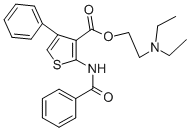 3-Thiophenecarboxylic acid, 2-(benzoylamino)-4-phenyl-, 2-(diethylamin o)ethyl ester 结构式