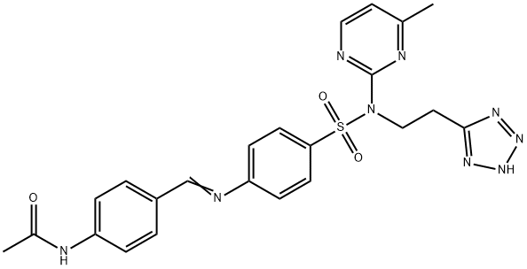 N-[4-[[[4-[[N-(4-Methyl-2-pyrimidinyl)-N-[2-(1H-tetrazol-5-yl)ethyl]amino]sulfonyl]phenyl]imino]methyl]phenyl]acetamide 结构式