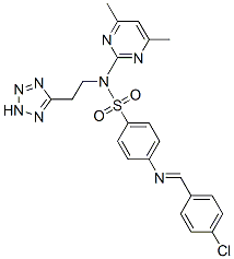 4-[(4-chlorophenyl)methylideneamino]-N-(4,6-dimethylpyrimidin-2-yl)-N- [2-(2H-tetrazol-5-yl)ethyl]benzenesulfonamide 结构式