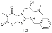 1H-Purine-2,6-dione, 3,7-dihydro-1,3-dimethyl-7-(3-(dimethylamino)-2-h ydroxypropyl)-8-((phenylmethyl)amino)-, monohydrochloride 结构式