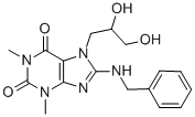 1H-Purine-2,6-dione, 3,7-dihydro-7-(2,3-dihydroxypropyl)-1,3-dimethyl- 8-((phenylmethyl)amino)- 结构式