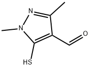 1H-Pyrazole-4-carboxaldehyde,  5-mercapto-1,3-dimethyl- 结构式