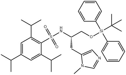 NΑ-(2,4,6-三异丙苯基磺酰基)-O-(叔丁基二苯基甲硅基)-Π-甲基-L-组氨醇 结构式
