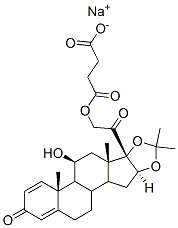 Pregna-1,4-diene-3,20-dione, 21-(3-carboxy-1-oxopropoxy)-11-hydroxy-16,17-[(1-methylethylidene)bis(oxy)]-, monosodium salt, (11beta,16alpha)- 结构式