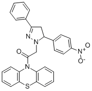 10-((4,5-Dihydro-5-(4-nitrophenyl)-3-phenyl-1H-pyrazol-1-yl)acetyl)-10 H-phenothiazine 结构式