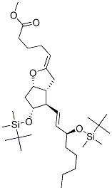 methyl (5Z,13E,15S)-11alpha,15-bis[[(tert-butyl)dimethylsilyl]oxy]-6,9alpha-epoxyprosta-5,13-dien-1-oate 结构式