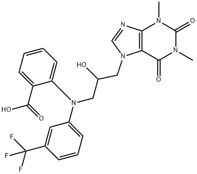 Benzoic  acid,  2-[[2-hydroxy-3-(1,2,3,6-tetrahydro-1,3-dimethyl-2,6-dioxo-7H-purin-7-yl)propyl][3-(trifluoromethyl)phenyl]amino]- 结构式