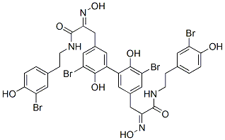 3,3'-(2,2'-Dihydroxy-3,3'-dibromo-1,1'-biphenyl-5,5'-diyl)bis[N-[2-(3-bromo-4-hydroxyphenyl)ethyl]-2-(hydroxyimino)propanamide] 结构式