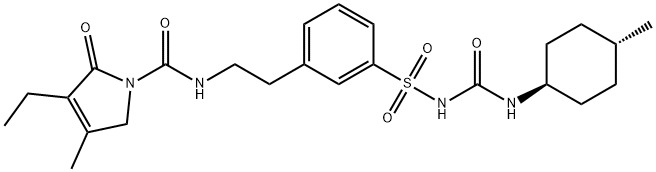 3-乙基-2,5-二氢-4-甲基-N-[2-[3-[[[[(反式-4-甲基环己基)氨基]羰基]氨基]磺酰基]苯基]乙基]-2-氧代-1H-吡咯-1-甲酰胺 结构式