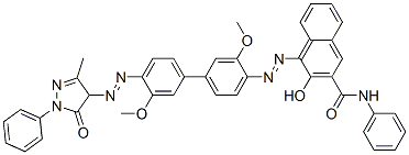 4-[[4'-[(4,5-dihydro-3-methyl-5-oxo-1-phenyl-1H-pyrazol-4-yl)azo]-3,3'-dimethoxy[1,1'-biphenyl]-4-yl]azo]-3-hydroxy-N-phenylnaphthalene-2-carboxamide 结构式