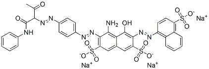 trisodium 4-amino-5-hydroxy-3-[[4-[[2-oxo-1-[(phenylamino)carbonyl]propyl]azo]phenyl]azo]-6-[(4-sulphonato-1-naphthyl)azo]naphthalene-2,7-disulphonate 结构式