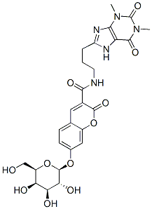 7-(beta-D-galactopyranosyloxy)-2-oxo-N-[3-(2,3,6,7-tetrahydro-1,3-dimethyl-2,6-dioxo-1H-purin-8-yl)propyl]-2H-1-benzopyran-3-carboxamide 结构式