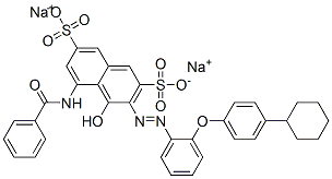 disodium 5-(benzoylamino)-3-[[2-(4-cyclohexylphenoxy)phenyl]azo]-4-hydroxynaphthalene-2,7-disulphonate 结构式