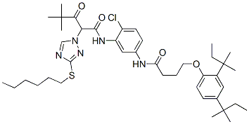 N-[5-[[4-[2,4-bis(tert-pentyl)phenoxy]butyryl]amino]-2-chlorophenyl]-alpha-(2,2-dimethylpropionyl)-3-(hexylthio)-1H-1,2,4-triazole-1-acetamide 结构式