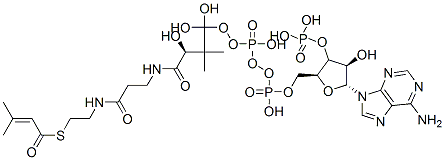 [(2S,3S,4R,5R)-5-(6-aminopurin-9-yl)-4-hydroxy-2-[[hydroxy-[hydroxy-[3-hydroxy-2,2-dimethyl-3-[2-[2-(3-methylbut-2-enoylsulfanyl)ethylcarbamoyl]ethylcarbamoyl]propoxy]phosphoryl]oxy-phosphoryl]oxymethyl]oxolan-3-yl]oxyphosphonic acid 结构式