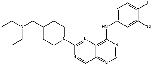 N-(3-氯-4-氟苯基)-6-[4-[(二乙基氨基)甲基]-1-哌啶基]嘧啶并[5,4-D]嘧啶-4-胺 结构式