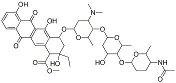 methyl 4-[5-[5-(5-acetamido-6-methyl-oxan-2-yl)oxy-4-hydroxy-6-methyl- oxan-2-yl]oxy-4-dimethylamino-6-methyl-oxan-2-yl]oxy-2-ethyl-2,5,7-tri hydroxy-6,11-dioxo-3,4-dihydro-1H-tetracene-1-carboxylate 结构式