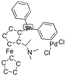 二氯[(S)-N,N-二甲基-1-[(R)-2-(二苯基膦)二茂铁基]乙胺]钯(II) 结构式
