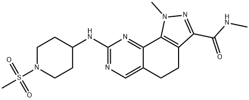 1H-Pyrazolo[4,3-h]quinazoline-3-carboxaMide, 4,5-dihydro-N,1-diMethyl-8-[[1-(Methylsulfonyl)-4-piperidinyl]aMino]- 结构式
