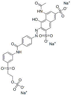 trisodium 5-(acetylamino)-4-hydroxy-3-[[4-[[[3-[[2-(sulphonatooxy)ethyl]sulphonyl]phenyl]amino]carbonyl]phenyl]azo]naphthalene-2,7-disulphonate 结构式