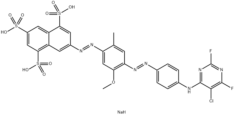 trisodium 7-[[4-[[4-[(5-chloro-2,6-difluoro-4-pyrimidinyl)amino]phenyl]azo]-5-methoxy-2-methylphenyl]azo]naphthalene-1,3,5-trisulphonate 结构式