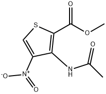 3-乙酰氨基-4-硝基噻吩-2-羧酸甲酯 结构式