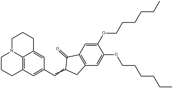 5,6-bis(hexyloxy)-2,3-dihydro-2-[(2,3,6,7-tetrahydro-1H,5H-benzo[ij]quinolizin-9-yl)methylene]-1H-inden-1-one 结构式