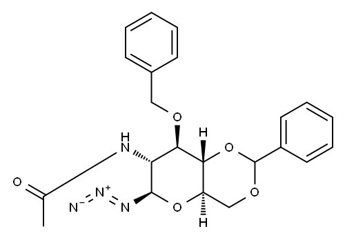 2-乙酰氨基-3-O-苄基-4,6-O-苯亚甲基-2-脱氧-Β-D-吡喃葡萄糖基叠氮 结构式